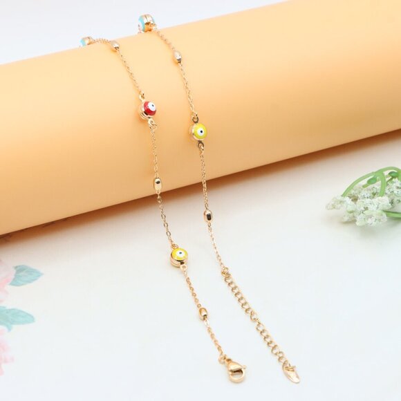 Rose Gold Plated Evil Eye Necklace with Multicolor Beads, XPNL0311 - Picture 11 of 12